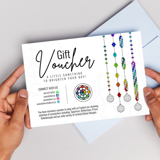 Suncatchers Studio Gift Voucher Mock Up, Spectrum, Reflections, Prism, Kaleidoscope, Rainbow